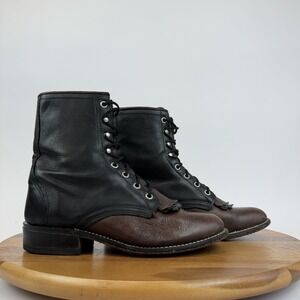 Womens Laredo Rober Black Leather Lace Up Wester Ankle Combat Boots Size 7.5 M